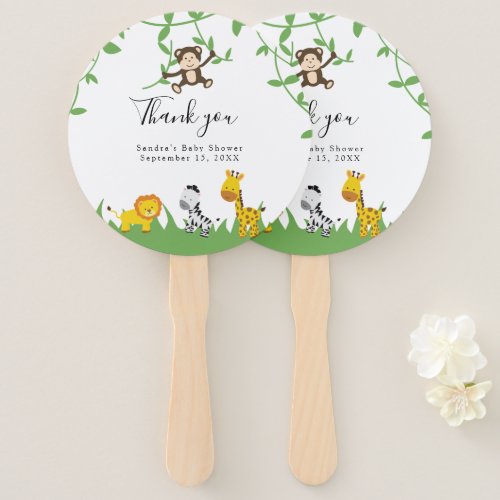 Safari Baby Shower Cute Jungle Animals Neutral Hand Fan