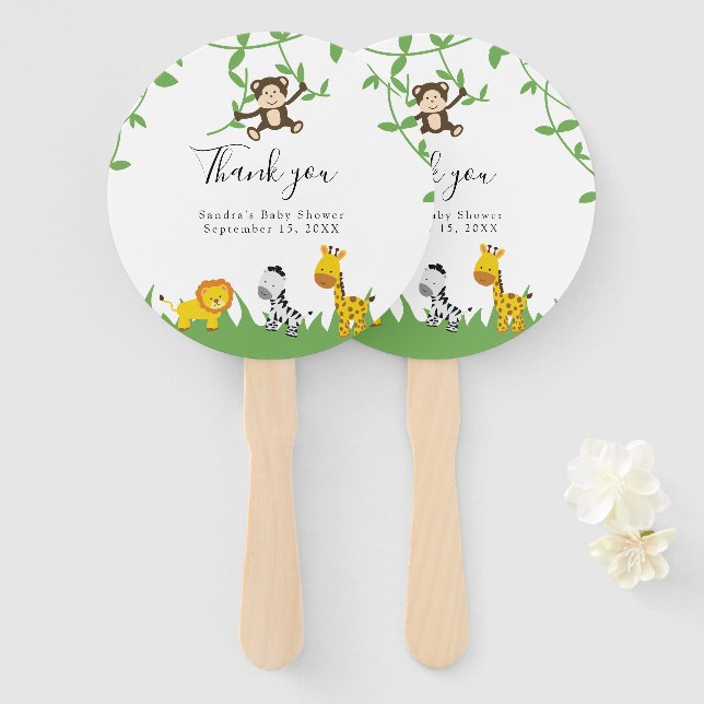 Safari Baby Shower Cute Jungle Animals Neutral Hand Fan (Front and Back)