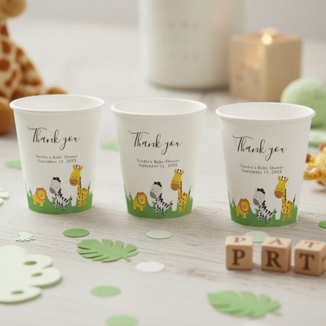Safari Baby Shower Cute Jungle Animals Neutral  Paper Cups (Creator Uploaded)
