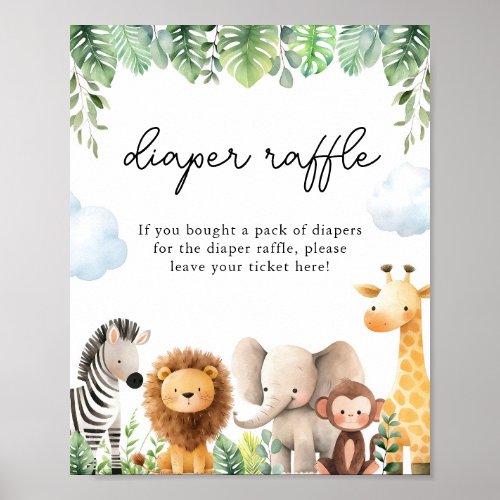 Safari Baby Shower Diaper Raffle Game Sign