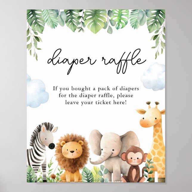 Safari Baby Shower Diaper Raffle Game Sign (Front)