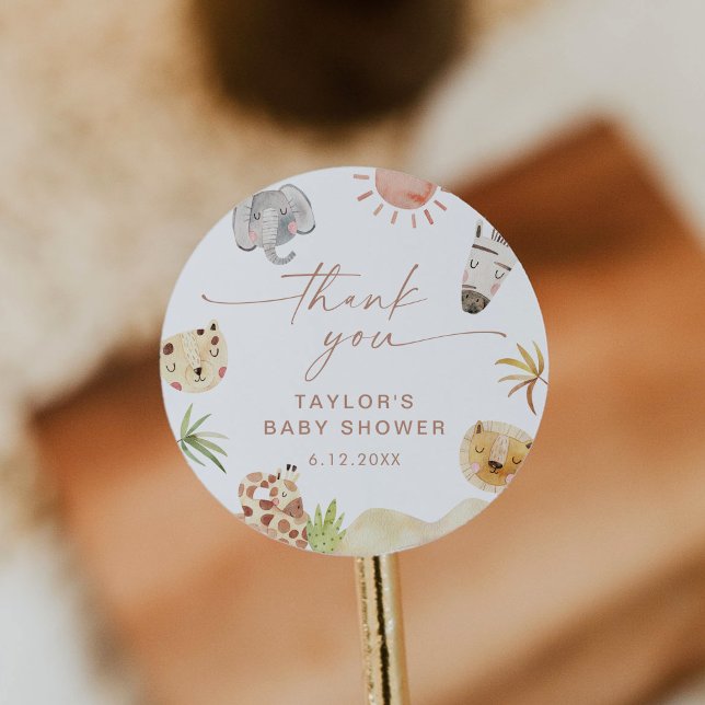 SAFARI Baby Shower Favor Classic Round Sticker (Creator Uploaded)