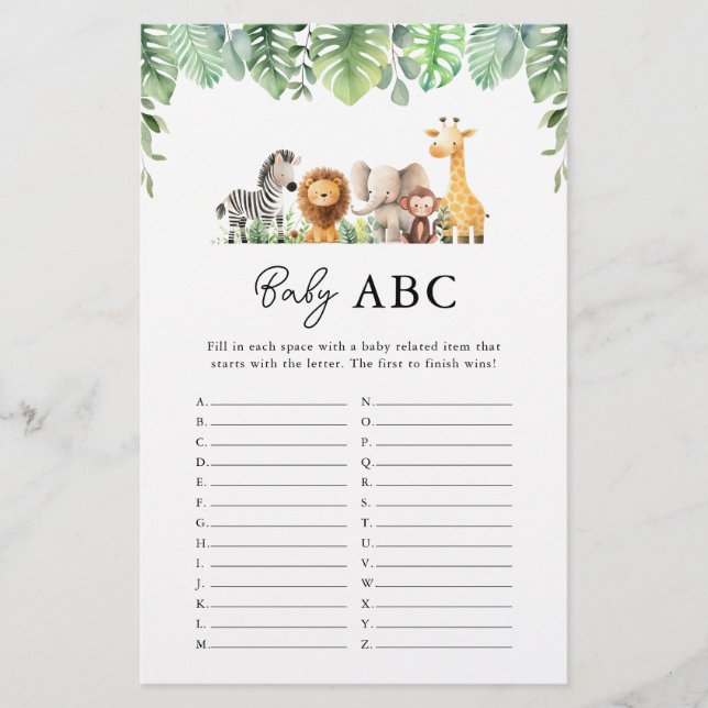Safari Baby Shower Game - Baby ABC Flyer (Front)