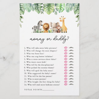 Safari Baby Shower Game - Mommy or Daddy Flyer