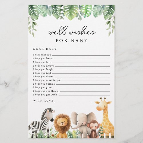 Safari Baby Shower Game _ Well Wishes for Baby Flyer