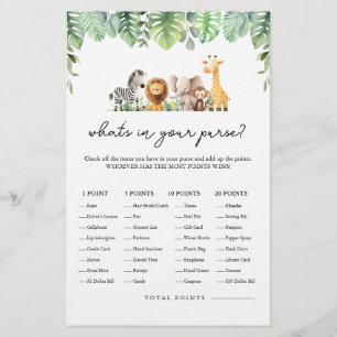 Safari Baby Shower Game - What's in Your Purse? Flyer