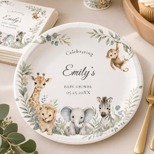 Safari Baby Shower Gender-Neutral theme Paper Plates