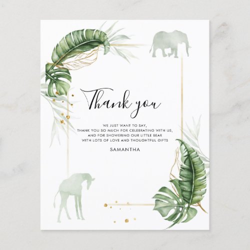 Safari Baby Shower Giraffe Elephant Thank You Card