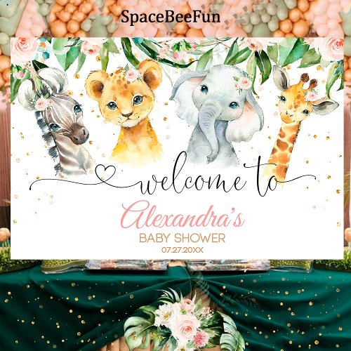 Safari Baby Shower Girl Backdrop Banner Welcome si