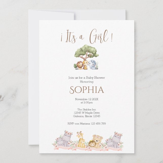 Safari Baby Shower Girl invitation (Front)