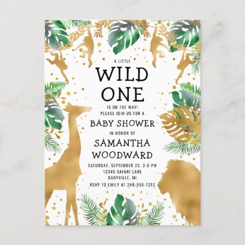 Safari Baby Shower Gold Green Invitation Postcard