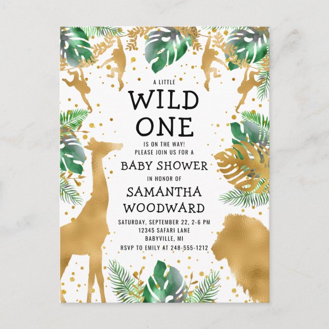 Safari Baby Shower Gold Green Invitation Postcard (Front)
