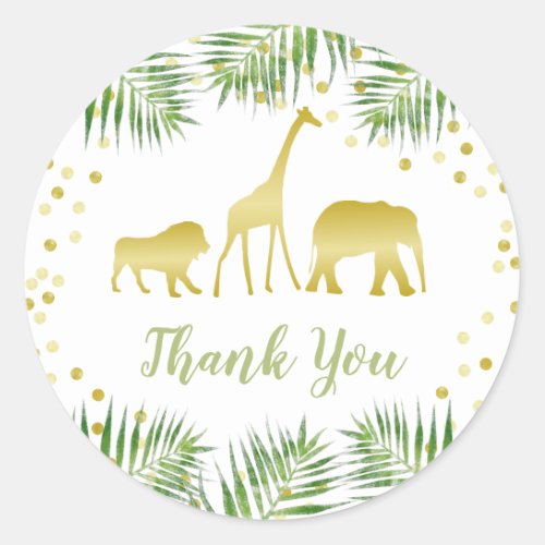Safari Baby Shower Gold Green Tropical Thank You Classic Round Sticker