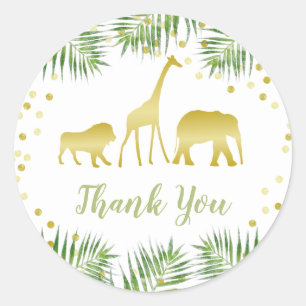 Safari Baby Shower Gold Green Tropical Thank You Classic Round Sticker