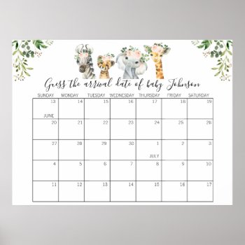Safari Baby Shower Guess Delivery Date Calendar Poster by figtreedesign at Zazzle