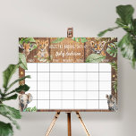 Safari Baby Shower Guess Due Date Calendar Poster<br><div class="desc">Rustic Baby shower Guess the Baby Birthday Calendar with safari baby animals, gold glitter confetti, and tropical greenery. Invite your guests to sign the calendar with their predictions for the baby's birthday. The guest to guess the date of birth (or the closest one) wins the game! The calendar will also...</div>