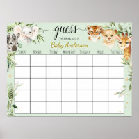 Safari Baby Shower Guess Due Date Calendar Poster