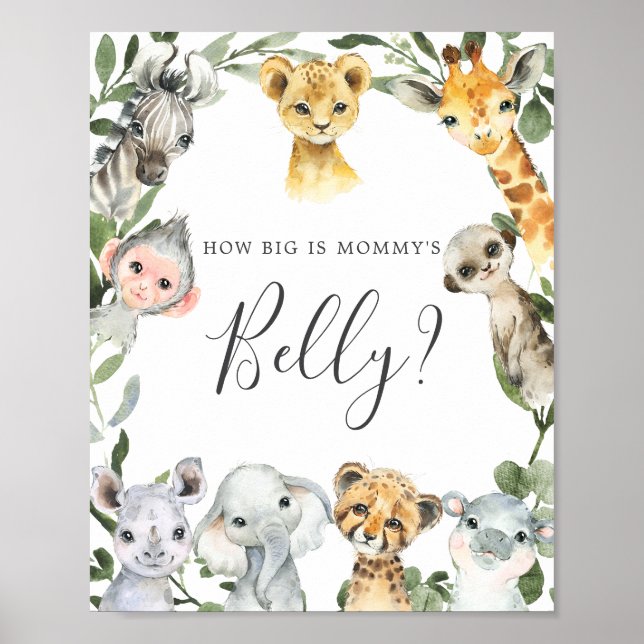 Safari Baby Shower Guess How Big is Mommy's Belly Poster (Front)