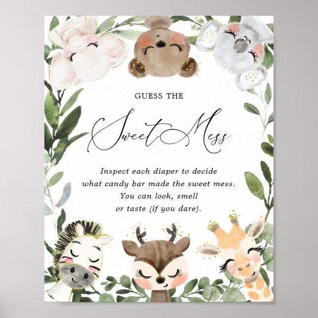 Safari Baby Shower Guess The Sweet Mess Sign (Front)