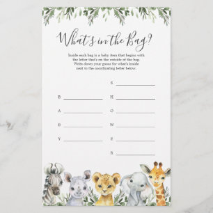 Safari Baby Shower Guess What's in the Bag Game