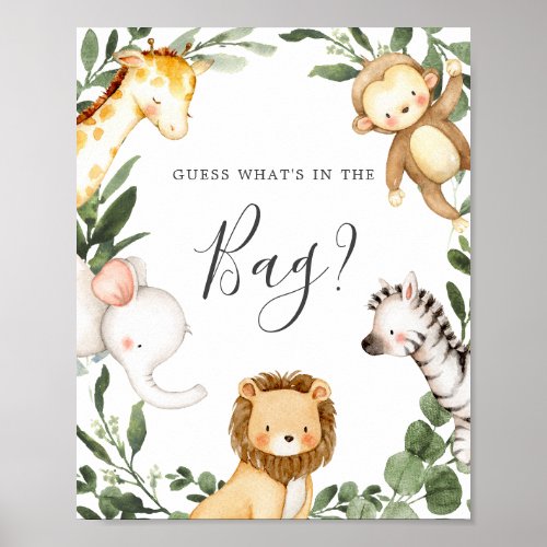 Safari Baby Shower Guess Whats in the Bag Game Poster