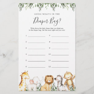 Safari Baby Shower Guess What's in the Diaper Bag