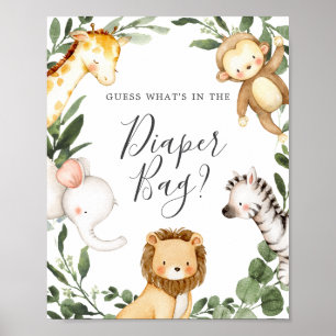 Safari Baby Shower Guess What's in the Diaper Bag Poster