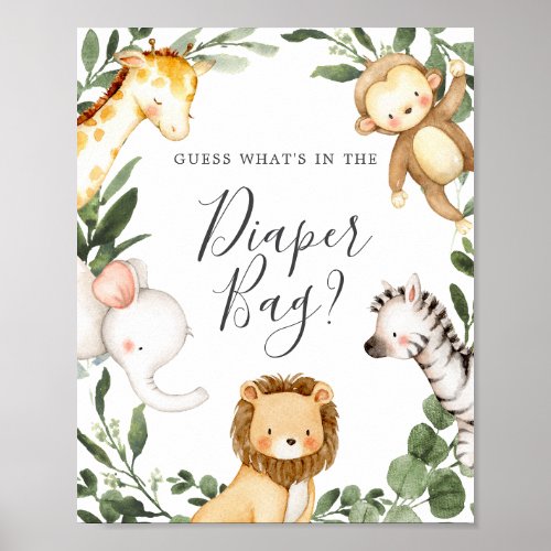 Safari Baby Shower Guess Whats in the Diaper Bag Poster