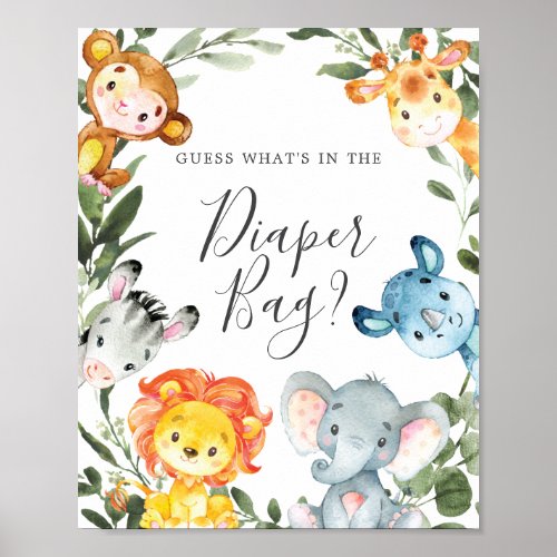 Safari Baby Shower Guess Whats in the Diaper Bag Poster