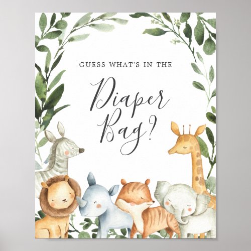 Safari Baby Shower Guess Whats in the Diaper Bag Poster
