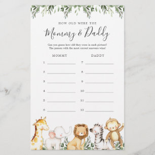 Safari Baby Shower How Old Were They Game Card
