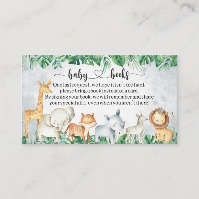 Safari Baby Shower I Birthday Book request Enclosure Card (Front)