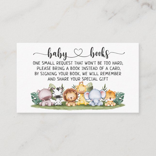 Safari Baby Shower I Birthday Book request Enclosure Card (Front)