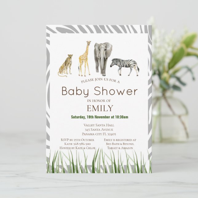 Safari Baby Shower Invitation, Birthday Invitation (Standing Front)