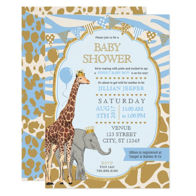 Safari Baby Shower Invitation - Blue Boy