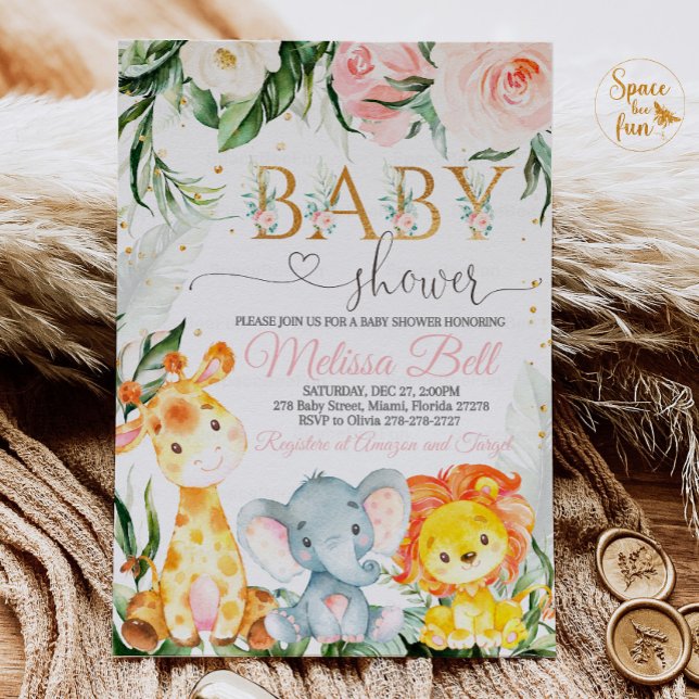 Safari Baby shower Invitation Girl Pink Young Wild (Creator Uploaded)