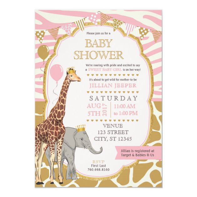 Safari Baby Shower Invitation - Pink Girl