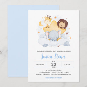 Safari Baby Shower Invitations on Star Moon Sky