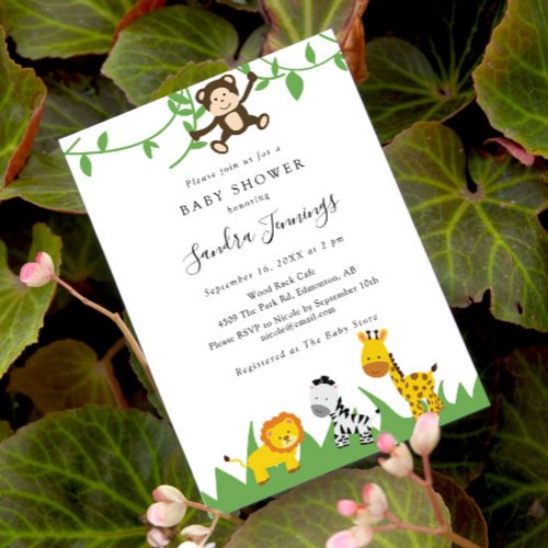 Safari Baby Shower Jungle Animals Cute Wild One Invitation