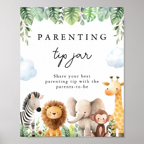 Safari Baby Shower Parenting Tip Jar Sign