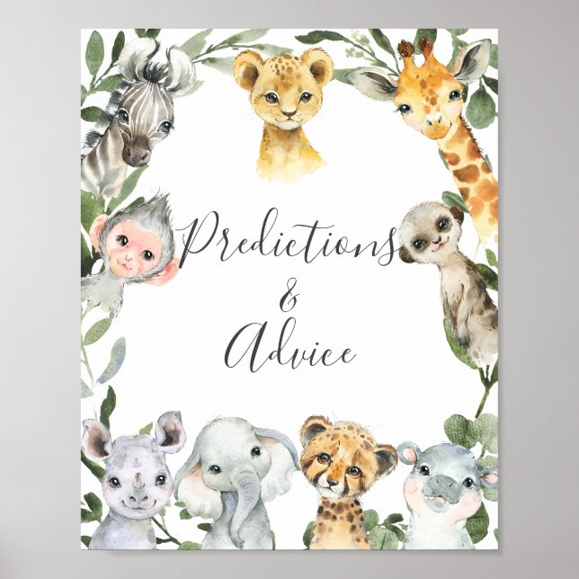 Safari Baby Shower Predictions and Advice Sign (Front)