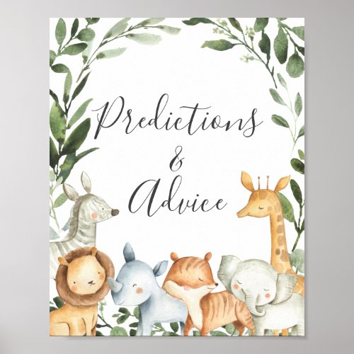 Safari Baby Shower Predictions and Advice Sign