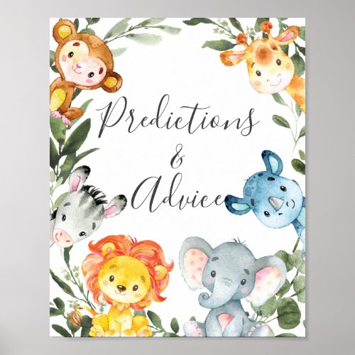 Safari Baby Shower Predictions and Advice Sign