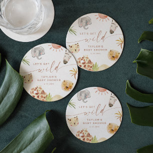 SAFARI Baby Shower Round Paper Coaster