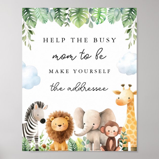 Safari Baby Shower Signs - Help the Mom to Be (Front)