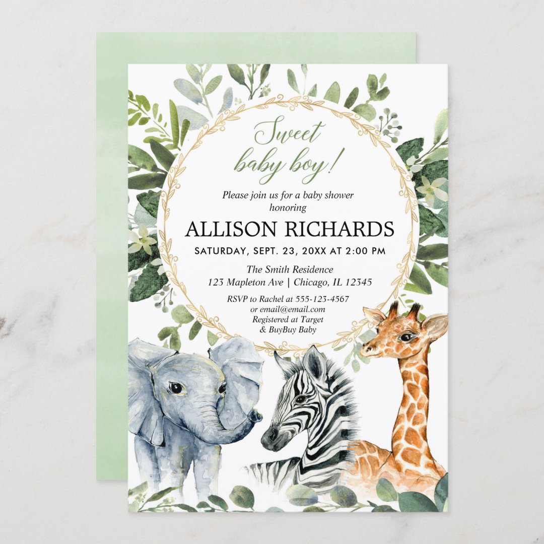 Safari baby shower, Sweet baby boy jungle animals Invitation | Zazzle