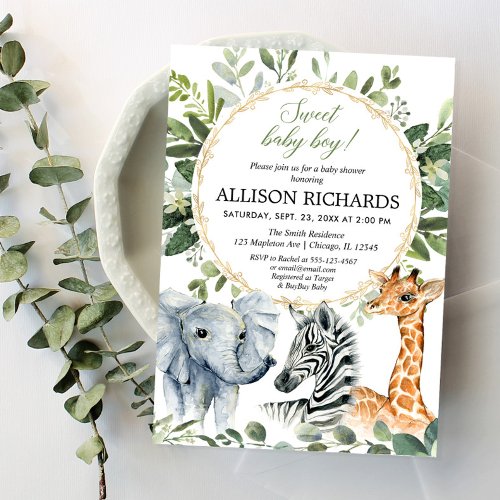 Safari baby shower Sweet baby boy jungle animals Invitation