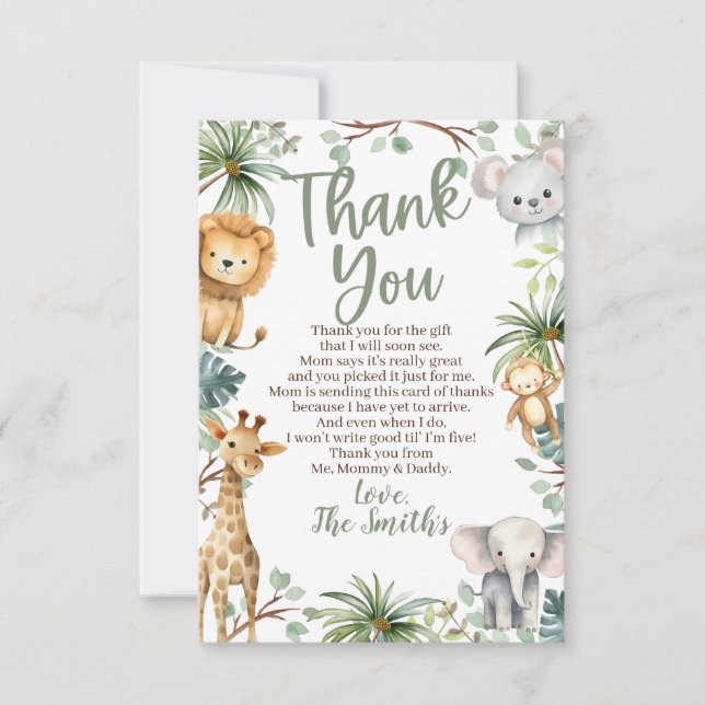 Safari Baby Shower Thank You Cards for a Boy (Front)
