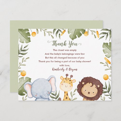 Safari Baby Shower Thank You Cards Jungle Animals