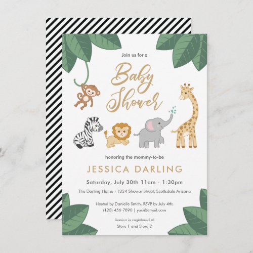 Safari Baby Shower theme with cute baby animals Invitation